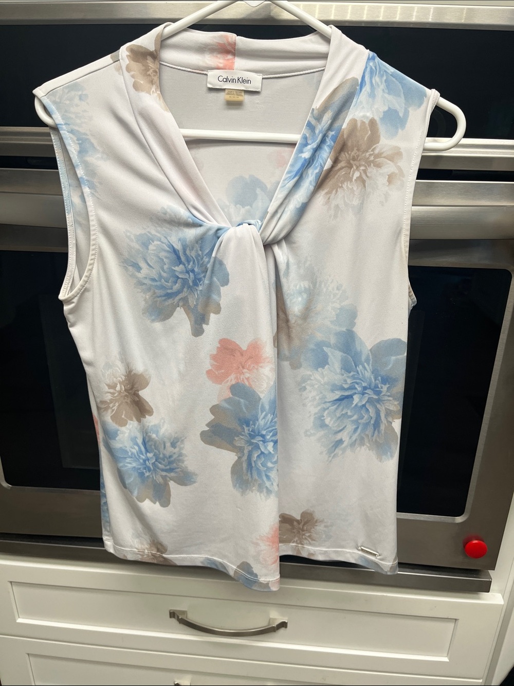 Calvin Klein White Sleeveless Floral Tie-Neck